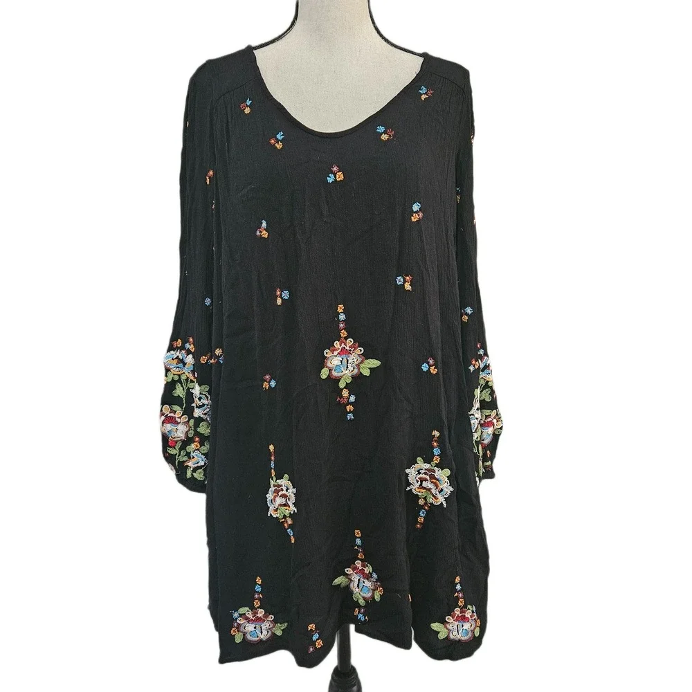 Free People Medium‎ Oxford Floral Embroidered Mini Dress